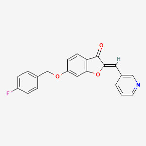 molecular formula C21H14FNO3 B2883825 (Z)-6-((4-fluorobenzyl)oxy)-2-(pyridin-3-ylmethylene)benzofuran-3(2H)-one CAS No. 622791-06-4