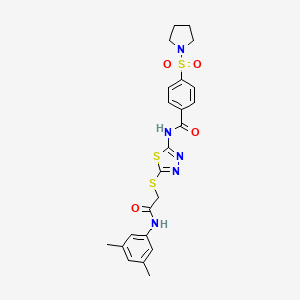 molecular formula C23H25N5O4S3 B2883856 N-(5-((2-((3,5-dimethylphenyl)amino)-2-oxoethyl)thio)-1,3,4-thiadiazol-2-yl)-4-(pyrrolidin-1-ylsulfonyl)benzamide CAS No. 392296-78-5