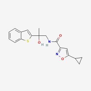 molecular formula C18H18N2O3S B2883883 N-[2-(1-benzothiophen-2-yl)-2-hydroxypropyl]-5-cyclopropyl-1,2-oxazole-3-carboxamide CAS No. 2034263-31-3