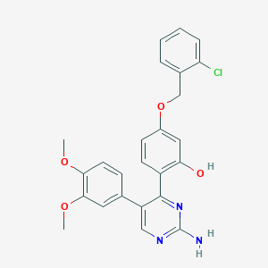 molecular formula C25H22ClN3O4 B2883935 2-(2-Amino-5-(3,4-dimethoxyphenyl)pyrimidin-4-yl)-5-((2-chlorobenzyl)oxy)phenol CAS No. 904516-14-9