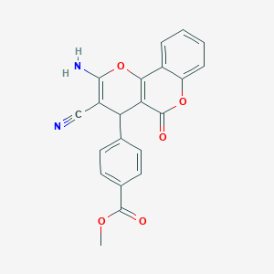 molecular formula C21H14N2O5 B2883937 methyl 4-{2-amino-3-cyano-5-oxo-4H,5H-pyrano[3,2-c]chromen-4-yl}benzoate CAS No. 361372-32-9