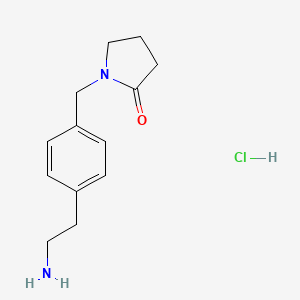 molecular formula C13H19ClN2O B2883940 1-{[4-(2-Aminoethyl)phenyl]methyl}pyrrolidin-2-one hydrochloride CAS No. 914104-14-6