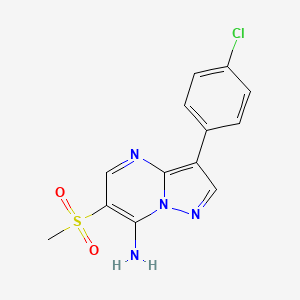 molecular formula C13H11ClN4O2S B2883957 3-(4-Chlorophenyl)-6-(methylsulfonyl)pyrazolo[1,5-a]pyrimidin-7-amine CAS No. 685107-25-9