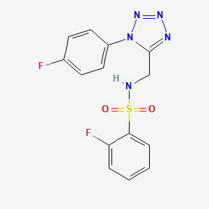 molecular formula C14H11F2N5O2S B2883978 2-fluoro-N-((1-(4-fluorophenyl)-1H-tetrazol-5-yl)methyl)benzenesulfonamide CAS No. 921061-92-9