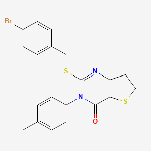 molecular formula C20H17BrN2OS2 B2884080 2-((4-bromobenzyl)thio)-3-(p-tolyl)-6,7-dihydrothieno[3,2-d]pyrimidin-4(3H)-one CAS No. 686771-95-9