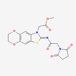 molecular formula C18H17N3O7S B2884097 methyl 2-[(5Z)-5-{[2-(2,5-dioxopyrrolidin-1-yl)acetyl]imino}-10,13-dioxa-4-thia-6-azatricyclo[7.4.0.0^{3,7}]trideca-1,3(7),8-trien-6-yl]acetate CAS No. 905660-46-0