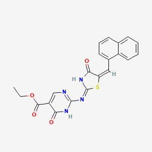 molecular formula C21H16N4O4S B2884100 ethyl 2-({5-[(E)-1-naphthylmethylidene]-4-oxo-4,5-dihydro-1,3-thiazol-2-yl}amino)-6-oxo-1,6-dihydro-5-pyrimidinecarboxylate CAS No. 866041-00-1