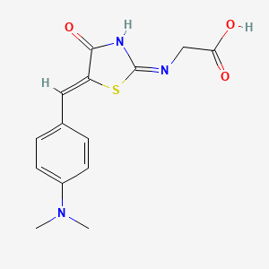 molecular formula C14H15N3O3S B2884106 2-((E)-((Z)-5-(4-(dimethylamino)benzylidene)-4-oxothiazolidin-2-ylidene)amino)acetic acid CAS No. 57518-44-2