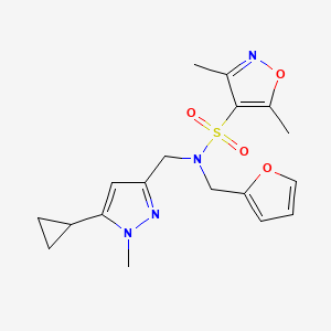 molecular formula C18H22N4O4S B2884177 N-((5-cyclopropyl-1-methyl-1H-pyrazol-3-yl)methyl)-N-(furan-2-ylmethyl)-3,5-dimethylisoxazole-4-sulfonamide CAS No. 1795089-13-2