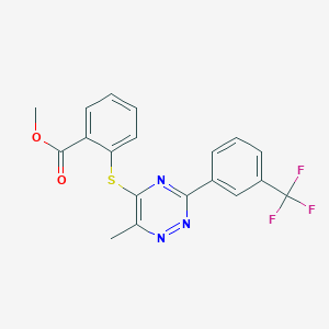 molecular formula C19H14F3N3O2S B2884180 Methyl 2-({6-methyl-3-[3-(trifluoromethyl)phenyl]-1,2,4-triazin-5-yl}sulfanyl)benzenecarboxylate CAS No. 339103-77-4