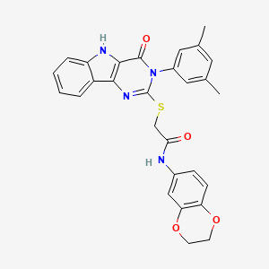 molecular formula C28H24N4O4S B2884247 N-(2,3-dihydro-1,4-benzodioxin-6-yl)-2-{[3-(3,5-dimethylphenyl)-4-oxo-3H,4H,5H-pyrimido[5,4-b]indol-2-yl]sulfanyl}acetamide CAS No. 536705-59-6