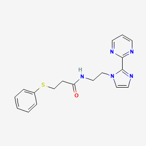 molecular formula C18H19N5OS B2884256 3-(phenylthio)-N-(2-(2-(pyrimidin-2-yl)-1H-imidazol-1-yl)ethyl)propanamide CAS No. 1448060-83-0