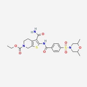 molecular formula C24H30N4O7S2 B2884261 ethyl 3-carbamoyl-2-(4-((2,6-dimethylmorpholino)sulfonyl)benzamido)-4,5-dihydrothieno[2,3-c]pyridine-6(7H)-carboxylate CAS No. 449782-21-2