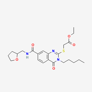 molecular formula C23H31N3O5S B2884305 Ethyl 2-((4-oxo-3-pentyl-7-(((tetrahydrofuran-2-yl)methyl)carbamoyl)-3,4-dihydroquinazolin-2-yl)thio)acetate CAS No. 422276-43-5
