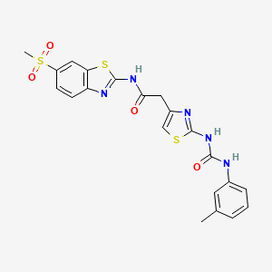 molecular formula C21H19N5O4S3 B2884307 N-(6-(methylsulfonyl)benzo[d]thiazol-2-yl)-2-(2-(3-(m-tolyl)ureido)thiazol-4-yl)acetamide CAS No. 921469-07-0
