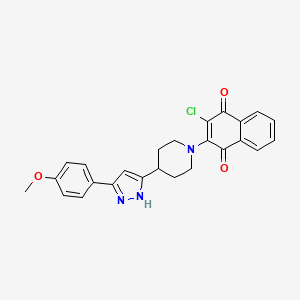molecular formula C25H22ClN3O3 B2884336 2-chloro-3-{4-[5-(4-methoxyphenyl)-1H-pyrazol-3-yl]piperidin-1-yl}-1,4-dihydronaphthalene-1,4-dione CAS No. 1026080-37-4