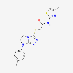 molecular formula C17H18N6OS2 B2884368 N-(4-methyl-1,3-thiazol-2-yl)-2-{[7-(4-methylphenyl)-5H,6H,7H-imidazo[2,1-c][1,2,4]triazol-3-yl]sulfanyl}acetamide CAS No. 921583-38-2