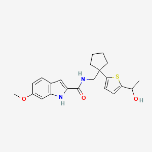 molecular formula C22H26N2O3S B2884386 N-((1-(5-(1-hydroxyethyl)thiophen-2-yl)cyclopentyl)methyl)-6-methoxy-1H-indole-2-carboxamide CAS No. 2034549-30-7