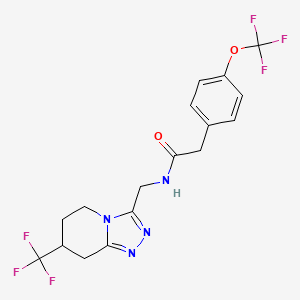 molecular formula C17H16F6N4O2 B2884399 2-(4-(trifluoromethoxy)phenyl)-N-((7-(trifluoromethyl)-5,6,7,8-tetrahydro-[1,2,4]triazolo[4,3-a]pyridin-3-yl)methyl)acetamide CAS No. 2034556-96-0