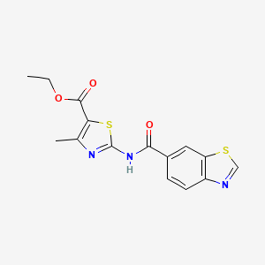 molecular formula C15H13N3O3S2 B2884411 ethyl 2-(1,3-benzothiazole-6-amido)-4-methyl-1,3-thiazole-5-carboxylate CAS No. 681168-61-6
