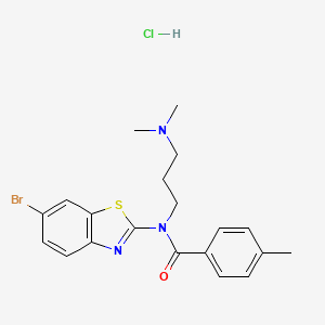 molecular formula C20H23BrClN3OS B2884415 N-(6-bromobenzo[d]thiazol-2-yl)-N-(3-(dimethylamino)propyl)-4-methylbenzamide hydrochloride CAS No. 1215537-87-3