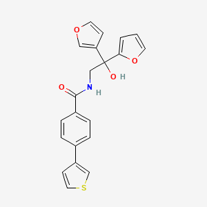 molecular formula C21H17NO4S B2884430 N-(2-(furan-2-yl)-2-(furan-3-yl)-2-hydroxyethyl)-4-(thiophen-3-yl)benzamide CAS No. 2034329-48-9