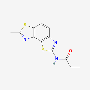 molecular formula C12H11N3OS2 B2884488 N-{11-methyl-3,10-dithia-5,12-diazatricyclo[7.3.0.0^{2,6}]dodeca-1(9),2(6),4,7,11-pentaen-4-yl}propanamide CAS No. 476631-65-9
