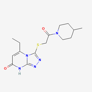 molecular formula C15H21N5O2S B2884503 5-ethyl-3-((2-(4-methylpiperidin-1-yl)-2-oxoethyl)thio)-[1,2,4]triazolo[4,3-a]pyrimidin-7(8H)-one CAS No. 922846-44-4