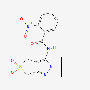 molecular formula C16H18N4O5S B2884508 N-(2-(tert-butyl)-5,5-dioxido-4,6-dihydro-2H-thieno[3,4-c]pyrazol-3-yl)-2-nitrobenzamide CAS No. 449784-05-8