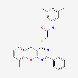 N-(3,5-Dimethylphenyl)-2-({9-methyl-2-phenyl-5H-chromeno[2,3-D]pyrimidin-4-YL}sulfanyl)acetamide