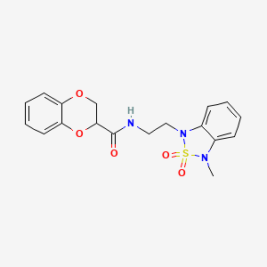 molecular formula C18H19N3O5S B2884531 N-(2-(3-methyl-2,2-dioxidobenzo[c][1,2,5]thiadiazol-1(3H)-yl)ethyl)-2,3-dihydrobenzo[b][1,4]dioxine-2-carboxamide CAS No. 2034452-67-8