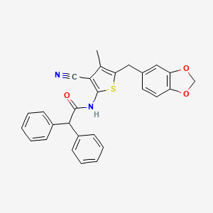 N-(5-(benzo[d][1,3]dioxol-5-ylmethyl)-3-cyano-4-methylthiophen-2-yl)-2,2-diphenylacetamide