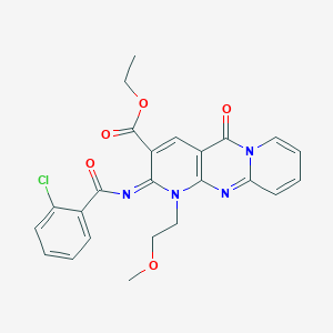 molecular formula C24H21ClN4O5 B2884548 ethyl 6-(2-chlorobenzoyl)imino-7-(2-methoxyethyl)-2-oxo-1,7,9-triazatricyclo[8.4.0.03,8]tetradeca-3(8),4,9,11,13-pentaene-5-carboxylate CAS No. 534578-26-2