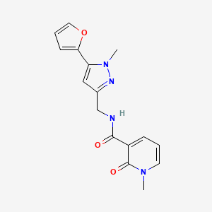 molecular formula C16H16N4O3 B2884574 N-((5-(furan-2-yl)-1-methyl-1H-pyrazol-3-yl)methyl)-1-methyl-2-oxo-1,2-dihydropyridine-3-carboxamide CAS No. 1421459-20-2