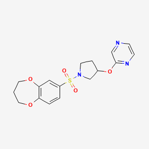 molecular formula C17H19N3O5S B2884595 2-((1-((3,4-dihydro-2H-benzo[b][1,4]dioxepin-7-yl)sulfonyl)pyrrolidin-3-yl)oxy)pyrazine CAS No. 2034281-26-8