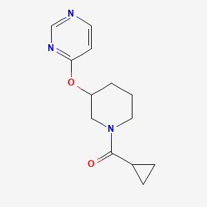 molecular formula C13H17N3O2 B2884599 Cyclopropyl(3-(pyrimidin-4-yloxy)piperidin-1-yl)methanone CAS No. 2034580-19-1
