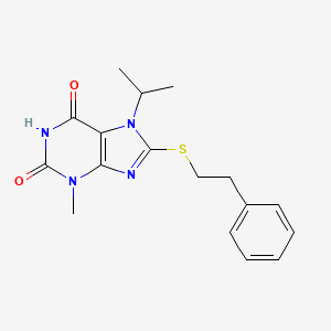 molecular formula C17H20N4O2S B2884675 7-异丙基-3-甲基-8-(苯乙硫基)-1H-嘌呤-2,6(3H,7H)-二酮 CAS No. 313470-75-6