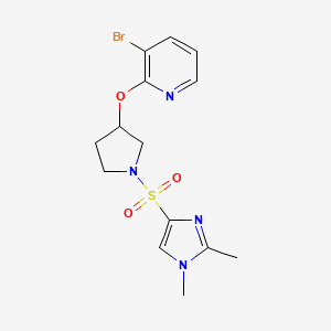 molecular formula C14H17BrN4O3S B2884680 3-bromo-2-((1-((1,2-dimethyl-1H-imidazol-4-yl)sulfonyl)pyrrolidin-3-yl)oxy)pyridine CAS No. 1904022-79-2