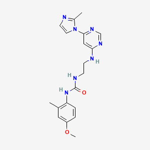 molecular formula C19H23N7O2 B2884698 1-(4-甲氧基-2-甲基苯基)-3-(2-((6-(2-甲基-1H-咪唑-1-基)嘧啶-4-基)氨基)乙基)脲 CAS No. 1170217-24-9