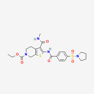 molecular formula C23H28N4O6S2 B2884713 3-(甲基氨基羰基)-2-(4-(吡咯烷-1-基磺酰基)苯甲酰胺)-4,5-二氢噻吩并[2,3-c]吡啶-6(7H)-甲酸乙酯 CAS No. 534556-02-0