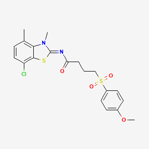 molecular formula C20H21ClN2O4S2 B2884758 (E)-N-(7-chloro-3,4-dimethylbenzo[d]thiazol-2(3H)-ylidene)-4-((4-methoxyphenyl)sulfonyl)butanamide CAS No. 1020233-18-4