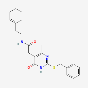 molecular formula C22H27N3O2S B2884765 2-(2-(benzylthio)-4-methyl-6-oxo-1,6-dihydropyrimidin-5-yl)-N-(2-(cyclohex-1-en-1-yl)ethyl)acetamide CAS No. 1105241-38-0