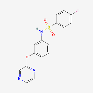 molecular formula C16H12FN3O3S B2884768 4-fluoro-N-[3-(2-pyrazinyloxy)phenyl]benzenesulfonamide CAS No. 866157-07-5