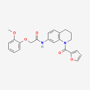 molecular formula C23H22N2O5 B2884770 N-[1-(2-furoyl)-1,2,3,4-tetrahydroquinolin-7-yl]-2-(2-methoxyphenoxy)acetamide CAS No. 1005294-17-6