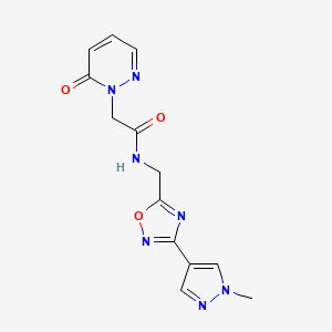 molecular formula C13H13N7O3 B2884807 N-((3-(1-methyl-1H-pyrazol-4-yl)-1,2,4-oxadiazol-5-yl)methyl)-2-(6-oxopyridazin-1(6H)-yl)acetamide CAS No. 2034297-14-6