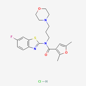 molecular formula C21H25ClFN3O3S B2884881 N-(6-FLUORO-1,3-BENZOTHIAZOL-2-YL)-2,5-DIMETHYL-N-[3-(MORPHOLIN-4-YL)PROPYL]FURAN-3-CARBOXAMIDE HYDROCHLORIDE CAS No. 1351633-98-1