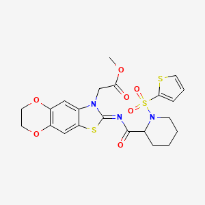 (E)-methyl 2-(2-((1-(thiophen-2-ylsulfonyl)piperidine-2-carbonyl)imino)-6,7-dihydro-[1,4]dioxino[2',3':4,5]benzo[1,2-d]thiazol-3(2H)-yl)acetate