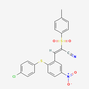 3-(2-(4-Chlorophenylthio)-5-nitrophenyl)-2-((4-methylphenyl)sulfonyl)prop-2-enenitrile