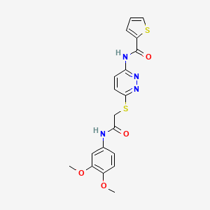 molecular formula C19H18N4O4S2 B2884943 N-(6-((2-((3,4-dimethoxyphenyl)amino)-2-oxoethyl)thio)pyridazin-3-yl)thiophene-2-carboxamide CAS No. 1021107-31-2