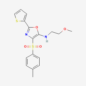 molecular formula C17H18N2O4S2 B2884951 N-(2-methoxyethyl)-4-(4-methylbenzenesulfonyl)-2-(thiophen-2-yl)-1,3-oxazol-5-amine CAS No. 627833-72-1